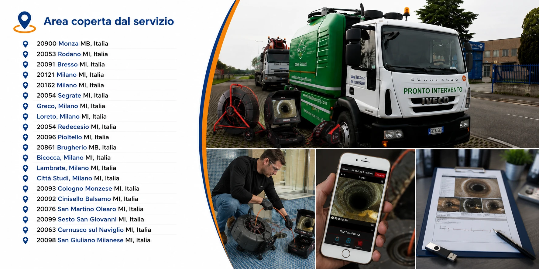 Servizio completo di videoispezione fognaria ad alta definizione con sistemi RIDGID SeeSnake®, localizzazione delle tubazioni, consegna del video HD, relazione tecnica certificata e assistenza in tutta Milano, Monza Brianza e provincia.