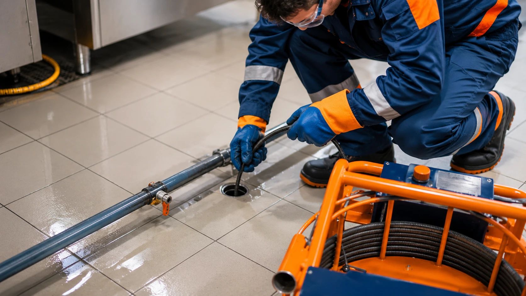 Disostruzione Scarichi Milano con Attrezzature Professionali Tecnico specializzato durante la disostruzione di uno scarico con macchina sturatubi professionale per eliminare ostruzioni e ripristinare il corretto deflusso dell'acqua.