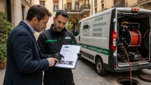 Videoispezione condomini per individuare radici, crepe, cedimenti e ostruzioni in canne fumarie, pluviali e condotte verticali senza interventi invasivi.