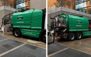 Automezzo Ideal-Jet durante un intervento di spurgo a Monza con manutenzione di fognature, fosse biologiche e videoispezioni