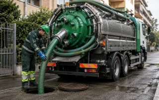 Operatore Ideal-Jet con autospurgo durante lo svuotamento di un pozzo nero a Milano